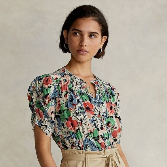 Polo Ralph Lauren Women's Floral-Print Crepe Peplum Blouse Multicolor Size 14 - Picture 3 of 16
